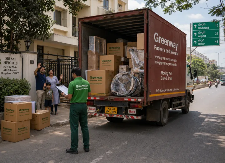 Greenway relocation truck serving destinations across India and internationally
