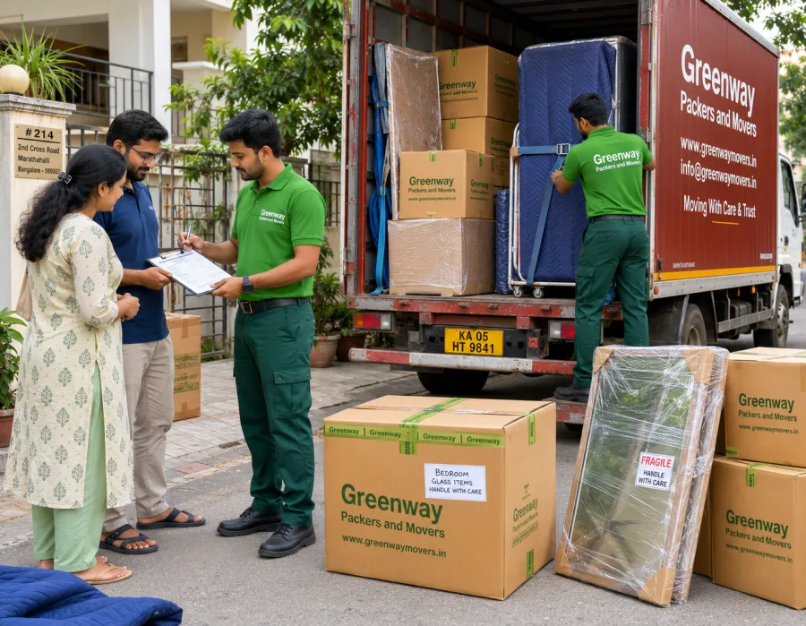 Insured household shipment being prepared for safe transit during relocation
