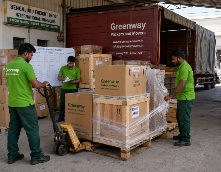 Packed international shipment being loaded for sea or air freight to an overseas destination
