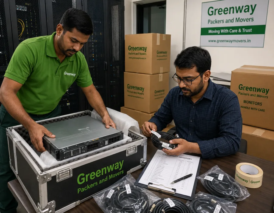 Careful handling and packing of office IT equipment during a corporate office move