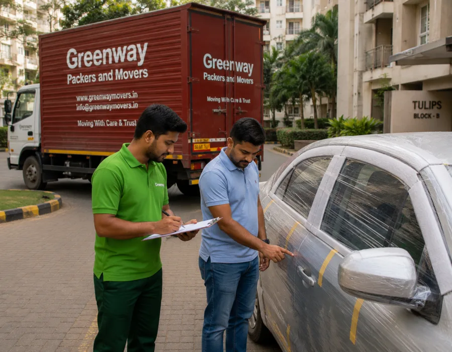 Greenway staff conducting a final condition check during vehicle delivery handover