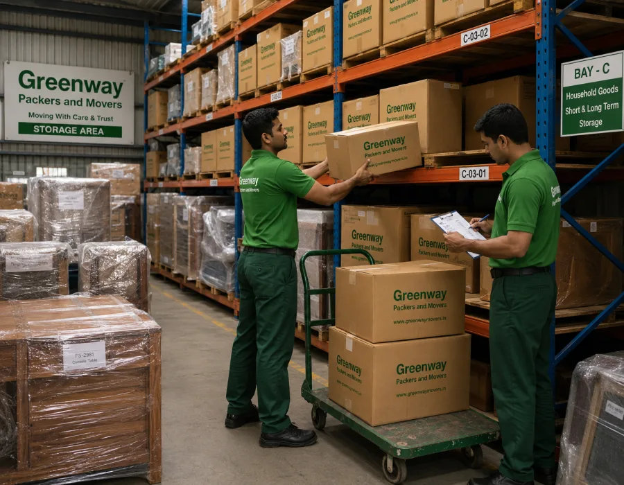 Stored goods being retrieved and prepared for delivery from a Greenway warehouse